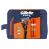 Gillette Fusion5 Pacco regalo rasoio Fusion5 1 pz + testine di ricambio Fusion5 3 pz + gel da barba Fusion Shave Gel Sensitive 200 ml + borsa cosmetica