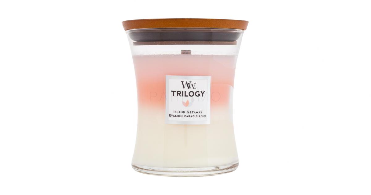 WoodWick Trilogy Amethyst Sky candela profumata con stoppino di legno 275 g