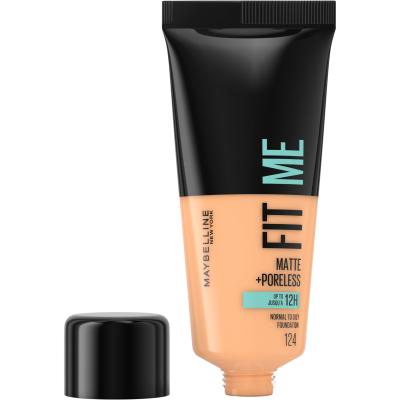 Maybelline Fit Me! Matte + Poreless Fondotinta donna 30 ml Tonalità 124 Soft Sand