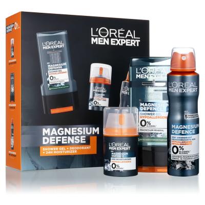 L&#039;Oréal Paris Men Expert Magnesium Defence Pacco regalo crema viso quotidiana Men Expert Magnesium Defense 24h Idratante 50 ml + deodorante Men Expert Magnesium Defense 150 ml + gel doccia Men Expert Magnesium Defense Gel doccia 300 ml