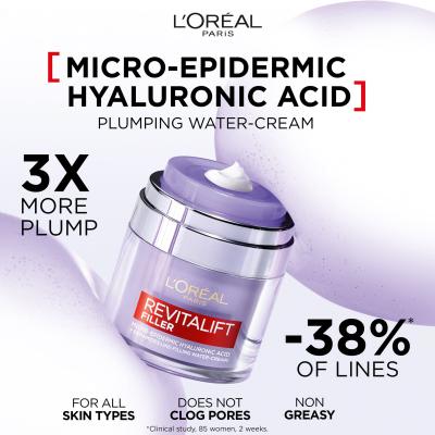 L&#039;Oréal Paris Revitalift Filler HA Plumping Water-Cream Crema giorno per il viso donna 50 ml