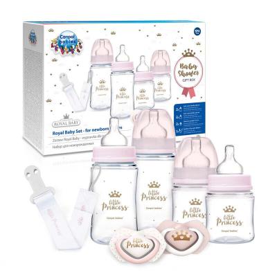 Canpol babies Royal Baby Set Little Princess Pacco regalo biberon EasyStart Anti-Colic 2 x 240 ml + biberon EasyStart Anti-Colic 2 x 120 ml + ciuccio Light Touch Royal Baby Soother 2 x 0-6m + Clip Royal Baby Soother con nastro 1 pz