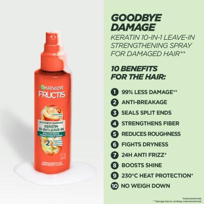 Garnier Fructis Goodbye Damage Keratin 10-In-1 Leave-In Spray curativo per i capelli donna 150 ml