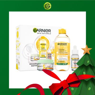 Garnier Skin Naturals Vitamin C Pacco regalo gel per la pelle Skin Naturals Vitamin C Glow Jelly Daily Care 50 ml + siero per la pelle Skin Naturals Vitamin C Super Glow Serum 30 ml + acqua micellare Skin Naturals Acqua detergente micellare alla vitamina C 400 ml