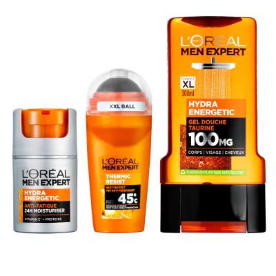 L&#039;Oréal Paris Men Expert Hydra Energetic Pacco regalo crema idratante Men Expert Hydra Energetic Daily Moisturizer 50 ml + gel doccia Men Expert Hydra Energetic 300 ml + antitraspirante Men Expert Thermic Resist Antiperspirant 45° 50 ml