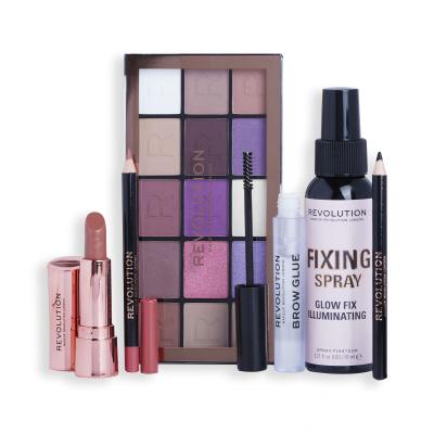 Makeup Revolution London Get The Look Smokey Icon Pacco regalo palette di ombretti Reloaded Eyeshadow Palette 16,5 g + spray fissante Glow Fix Illuminating Fixing Spray 30 ml + eyliner Kohl Eyliner 1 g Black + rossetto Satin Kiss Lipstick 3,5 g Chauffeur+ gel sopracciglia Brow Glue 3 ml + tužka na r