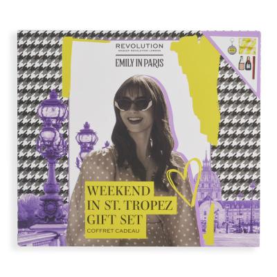 Makeup Revolution London Emily In Paris Weekend In St.Tropez Gift Set Pacco regalo rossetto Lipstick 2 g Emily + balsamo labbra Champere Lip Balm 5,5 g + specchio 1 pz + foulard 1 pz