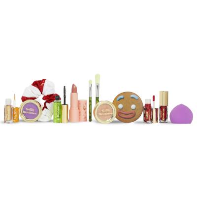 Makeup Revolution London Shrek Gingy 12 Days Advent Calendar Pacco regalo ombretto 2 pz + evidenziatore 1 pz + lucidalabbra 2 pz + rossetto 1 pz + fard 1 pz + gel per sopracciglia 1 pz + pennello 2 pz + spugnetta trucco 1 pz + specchio 1 pz + elastico per capelli 1 pz