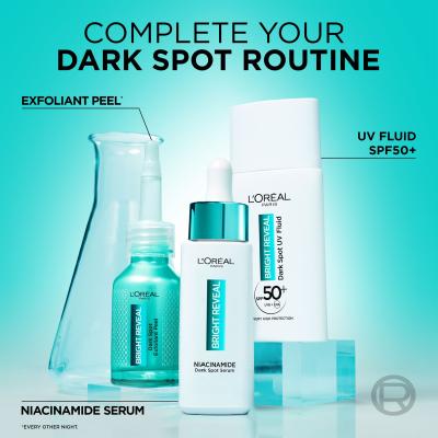 L&#039;Oréal Paris Bright Reveal Dark Spot UV Fluid SPF50+ Pacco regalo fluido quotidiano per la pelle Bright Reveal Dark Spot UV Fluid SPF50 50 ml + siero per la pelle Bright Reveal Niacinamide Dark Spot Serum 30 ml