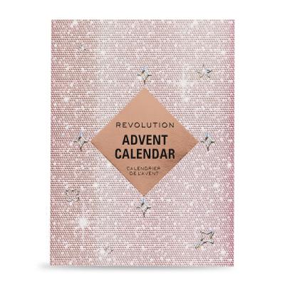 Makeup Revolution London Advent Calendar 2024 Pacco regalo rossetto 4 pezzi + lucidalabbra 3 pezzi + matita per labbra 2 pezzi + maschera per labbra 1 pezzo + olio per labbra 1 pezzo + pennello per occhi 1 pezzo + mini palette Reloaded 1 pezzo + ombretto liquido 1 pezzo + fard 2 pezzi + matita per o