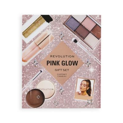 Makeup Revolution London Pink Glow Gift Set Pacco regalo pallette di ombretti Mini Reloaded Palette 4,2 g + lucidalabbra Shimmer Bomb 4,5 ml Glimmer Nude + gitter Viva Loose Body Glitter 3 g Partaay Gold + balsamo multifunzionale per guance, occhi e labbra Balm Glow 8,2 g Natural Nude + pennello cos