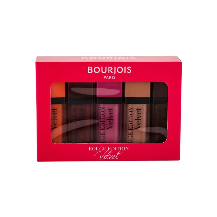 BOURJOIS Paris Rouge Edition Velvet Pacco regalo rossetto 7,7 ml + rossetto 7,7 ml 24 Dark Chérie + rossetto 7,7 ml 35 Babe Idole + rossetto 7,7 ml 31 Floribeige! + rossetto 7,7 ml 23 Chocolat Corset