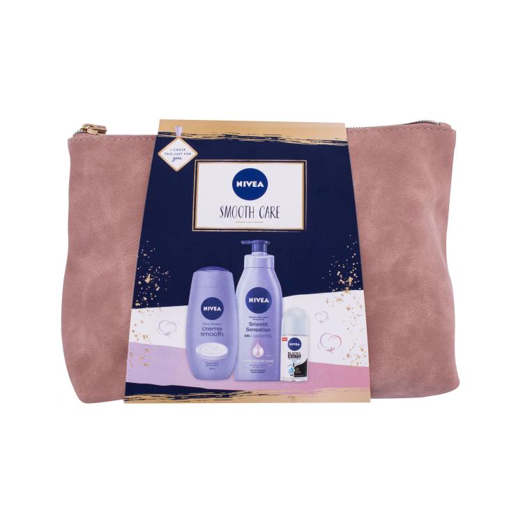 Nivea Smooth Care Pacco regalo mleko za telo Smooth Sensation 400 ml + doccia crema Creme Smooth 250 ml + antitraspirante roll-on Black &amp; White Invisible Pure 50 ml + trousse