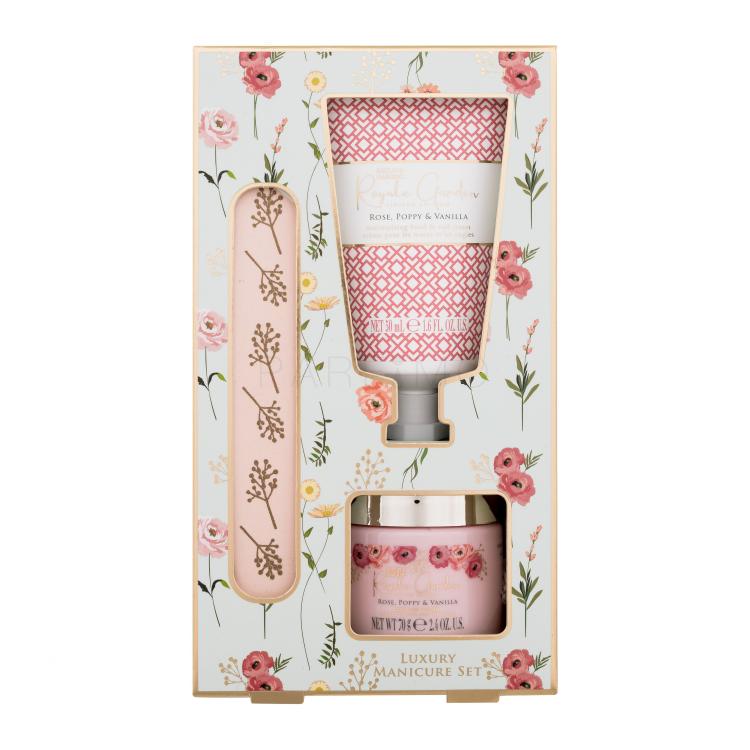 Baylis &amp; Harding Royale Garden Luxury Manicure Set Pacco regalo crema per le mani Garden Rose, Poppy &amp; Vanilla 70 g + sale minerale Royale Garden Rose, Poppy &amp; Vanilla 70 g + lima per unghie