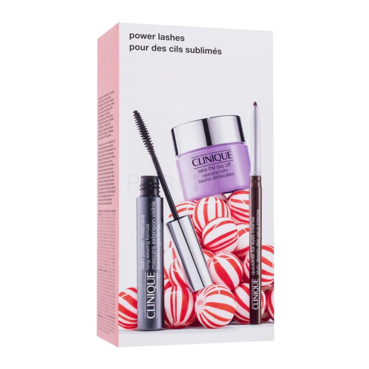 Clinique Lash Power Pacco regalo mascara Lash Power Mascara 6 ml + matita per occhi Quickliner 14 g Intense Chocolate + struccante per occhi Take The Day Off Cleansing Balm 15 ml