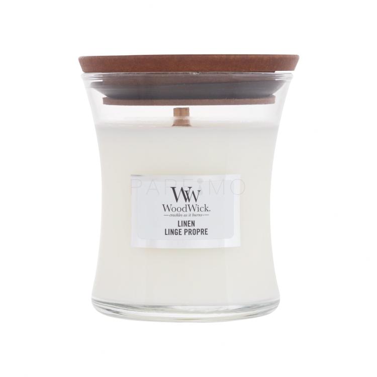 WoodWick Linen Candela profumata 85 g