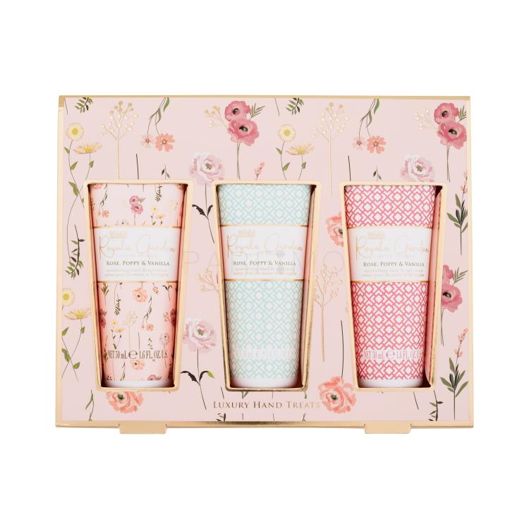 Baylis &amp; Harding Royale Garden Luxury Hand Treats Pacco regalo crema per le mani Royale Garden Royale Garden Rose, Poppy &amp; Vanilla 3 x 50 ml