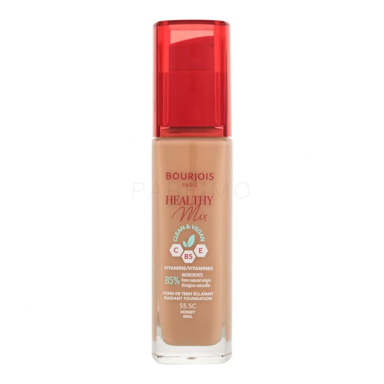 BOURJOIS Paris Healthy Mix Clean &amp; Vegan Radiant Foundation Fondotinta donna 30 ml Tonalità 55,5C Honey