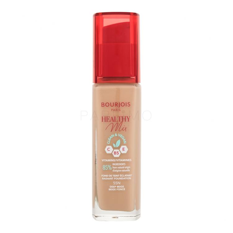 BOURJOIS Paris Healthy Mix Clean &amp; Vegan Radiant Foundation Fondotinta donna 30 ml Tonalità 55N Deep Beige