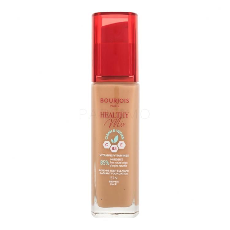 BOURJOIS Paris Healthy Mix Clean &amp; Vegan Radiant Foundation Fondotinta donna 30 ml Tonalità 57N Bronze