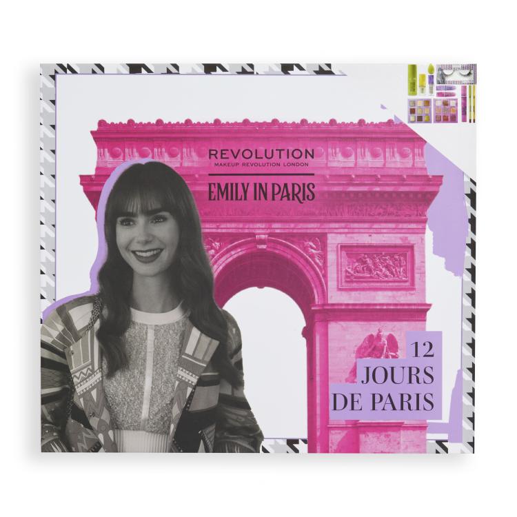 Makeup Revolution London Emily In Paris 12 Jours De Paris Advent Calendar Pacco regalo ombretto 3 pz + mascara 1 pz + spugnetta trucco 1 pz + spray fissante 1 pz + rossetto 2 pz + base trucco 1 pz + ciglia finte 1 paio + matita labbra 2 pz