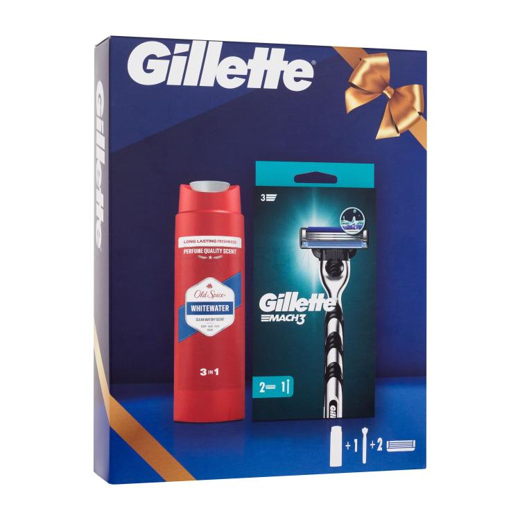 Gillette Mach3 Pacco regalo rasoio 1 pz + testina di ricambio 1 pz + gel doccia e shampoo Old Spice Whitewater 3in1 250 ml