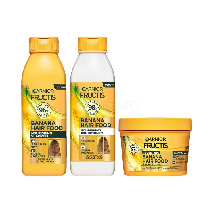 Set Shampoo Garnier Fructis Hair Food Banana Nourishing Shampoo + Balsamo per capelli Garnier Fructis Hair Food Banana Nourishing Conditioner + Maschera per capelli Garnier Fructis Hair Food Banana Nourishing Mask