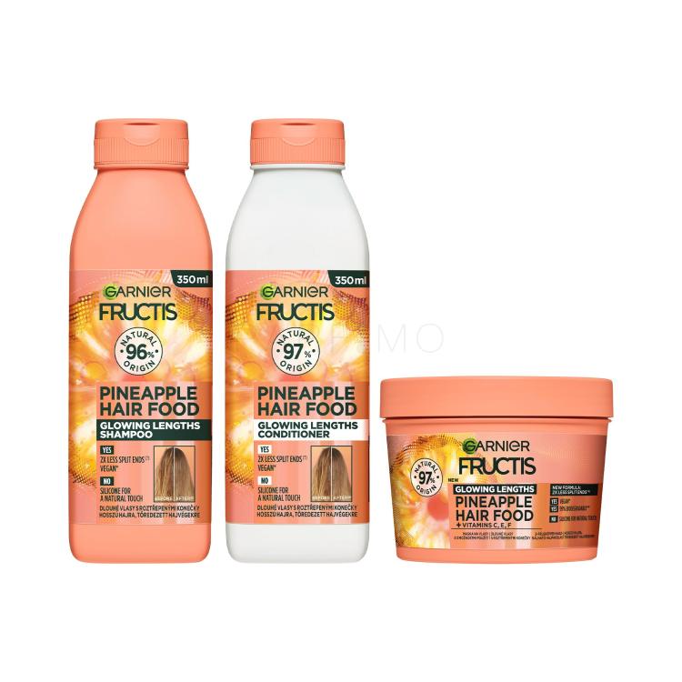 Set Shampoo Garnier Fructis Hair Food Pineapple Glowing Lengths Shampoo + Balsamo per capelli Garnier Fructis Hair Food Pineapple Glowing Lengths Conditioner + Maschera per capelli Garnier Fructis Hair Food Pineapple Glowing Lengths Mask