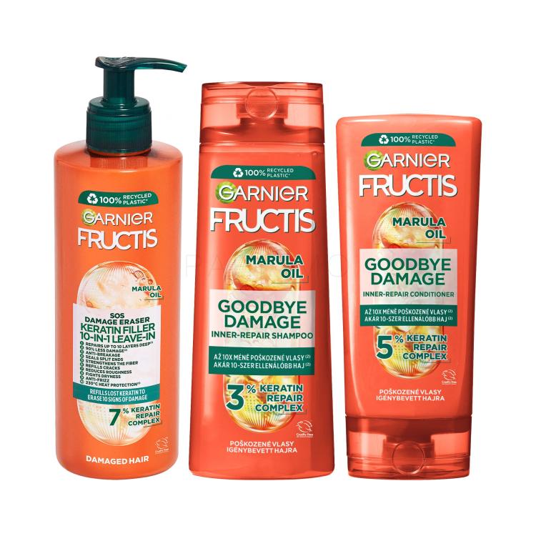 Set Shampoo Garnier Fructis Goodbye Damage Repairing Shampoo + Balsamo per capelli Garnier Fructis Goodbye Damage Repairing Conditioner + Sieri e trattamenti per capelli Garnier Fructis SOS Repair 10 IN 1 All-In-One Leave-In