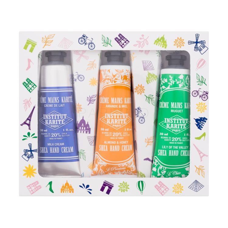 Institut Karité Shea Hand Cream Pacco regalo crema mani Shea Hand Cream Milk Cream 30 ml + crema mani Shea Hand Cream Almond &amp; Honey 30 ml + crema mani Shea Hand Cream Lily Of The Valley 30 ml