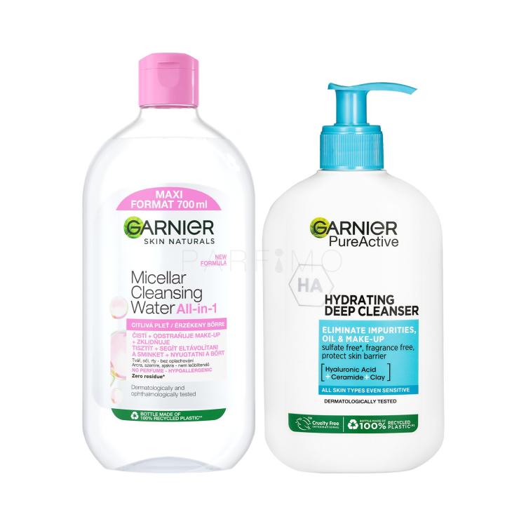 Set Acqua micellare Garnier Skin Naturals Micellar Cleansing Water All-in-1 + Gel detergente Garnier Pure Active Hydrating Deep Cleanser