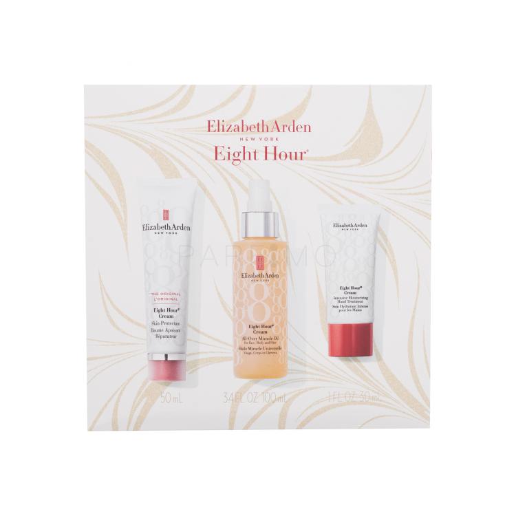 Elizabeth Arden Eight Hour Cream Holiday Miracle Pacco regalo olio per il viso, corpo e capelli Eight Hour Cream All-Over Miracle Oil 100 ml + balsamo per il viso e il corpo Eight Hour Cream Skin Protectant 50 ml + crema mani Eight Hour Cream Intensive Moisturizing Hand Treatment 30 ml