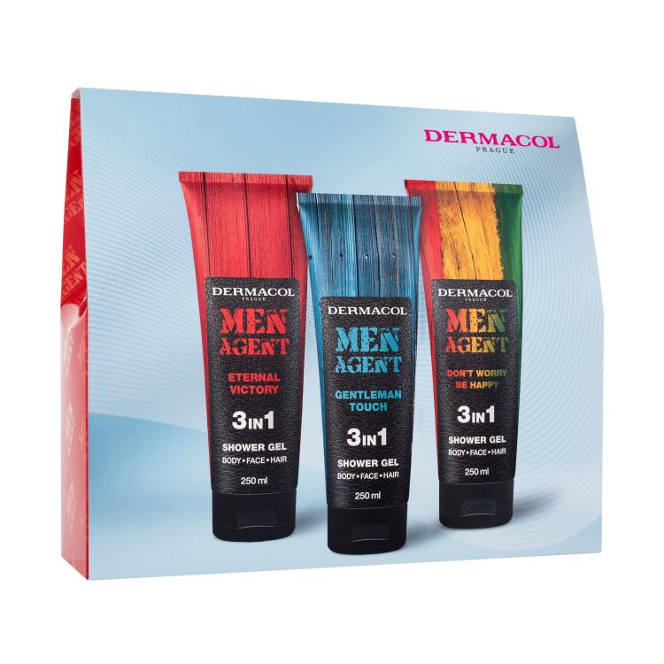 Dermacol Men Agent Pacco regalo doccia gel Men Agent Eternal Victory 3in1 250 ml + doccia gel Men Agent Gentleman Touch 3in1 250 ml + doccia gel Men Agent Don&#039;t Worry Be Happy 3in1 250 ml