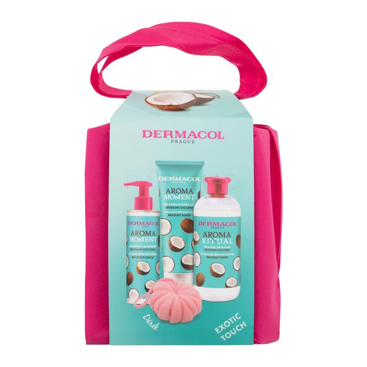 Dermacol Aroma Moment Brazilian Coconut Pacco regalo doccia gel Brazilian Coconut 250 ml + schiuma da bagno Brazilian Coconut 500 ml + sapone liquido Brazilian Coconut 250 ml + spugna + borsa