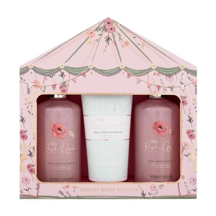 Baylis &amp; Harding Royale Garden Rose, Poppy &amp; Vanilla Luxury Body Retreat Pacco regalo crema doccia 2 x 300 ml + lozione corpo 200 ml