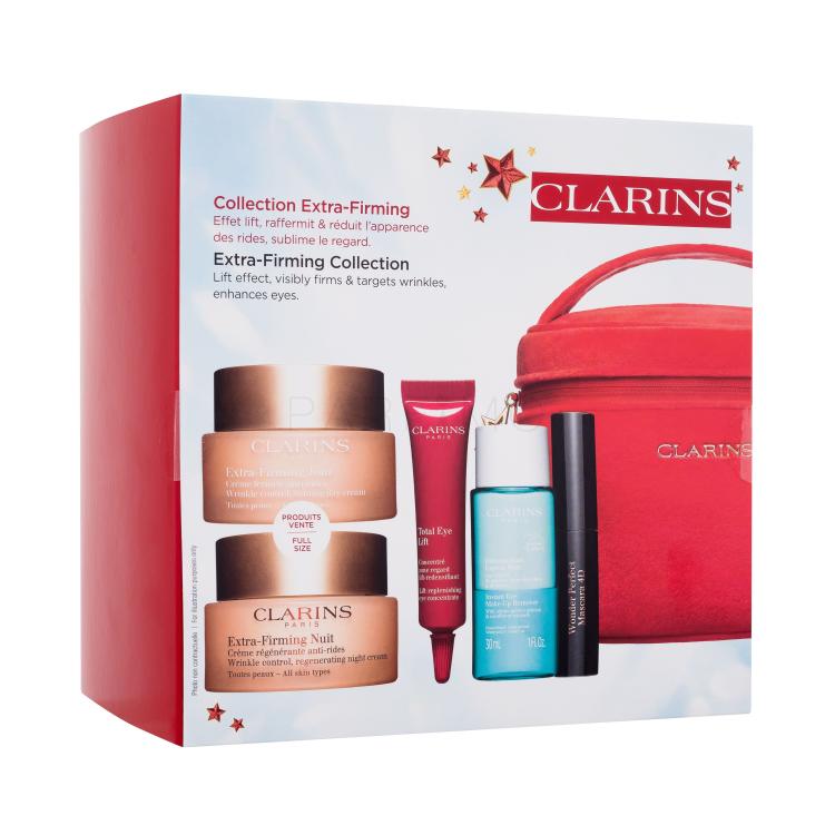 Clarins Extra-Firming Collection Pacco regalo crema viso da giorno Extra-Firming Jour 50 ml + crema notte per il viso Extra-Firming Nuit 50 ml + crema occhi Total Eye Lift 7 ml + struccante Instant Eye Make-Up Remover 30 ml + mascara Wonder Perfect Mascara 4D 3 ml 01 Perfect Black + siero viso Doubl