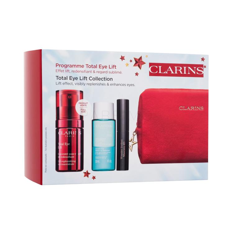 Clarins Total Eye Lift Collection Pacco regalo crema occhi Total Eye Lift 15 ml + struccante Instant Eye Make-Up Remover 30 ml + mascara Wonder Perfect Mascara 4D 3 ml 01 Perfect Black + borsa cosmetica rossa